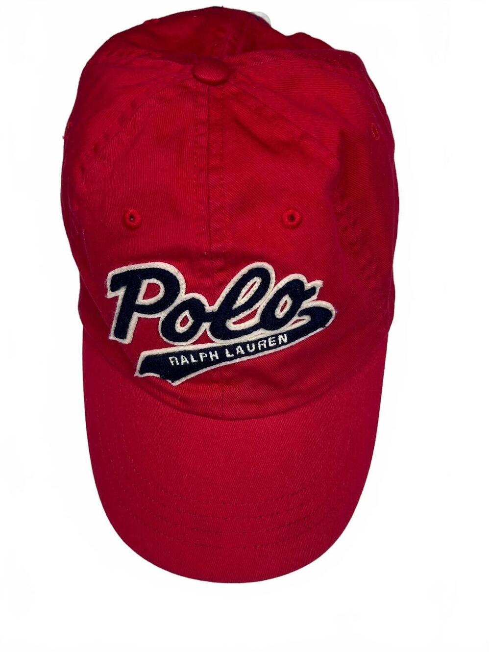 NWT Polo Ralph Lauren Red Big Script Logo Adjustable LeatherStrap Preppy Hat - Picture 2 of 6